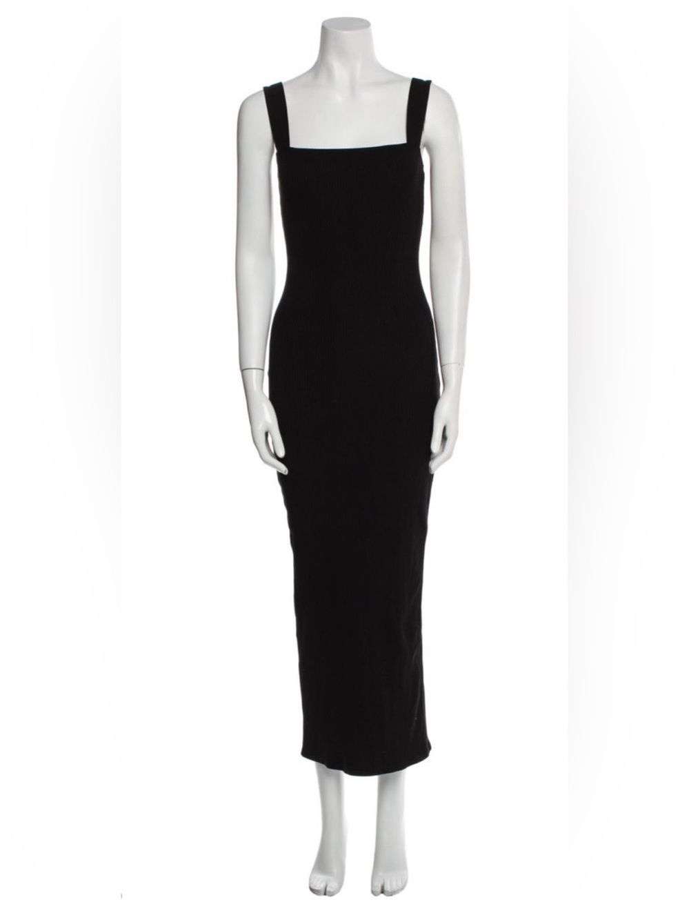 Reformation Black Square-Neck Ribbed Maxi Dress